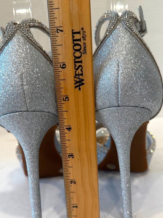 Gianni Bini Constantz Silver Glitter Stiletto Heel Ankle Strap Sandals - Picture 8 of 9